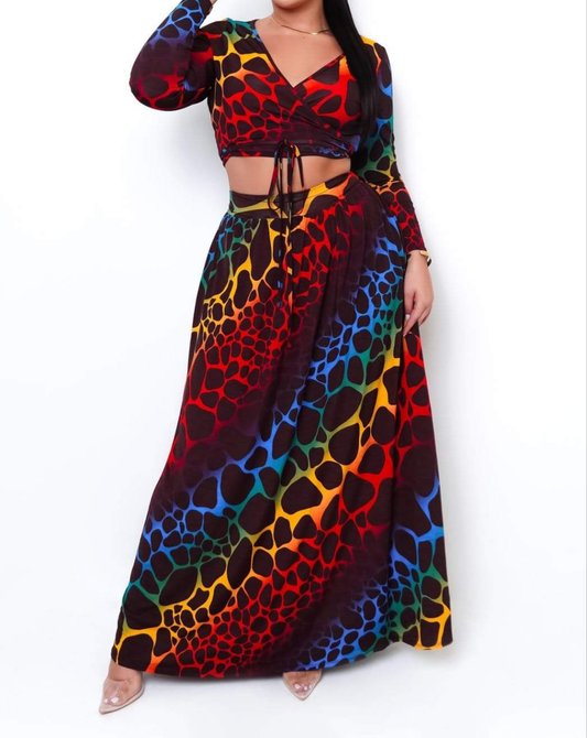 MULTI COLOR 2PIECE LONG SLEEVE SKIRT