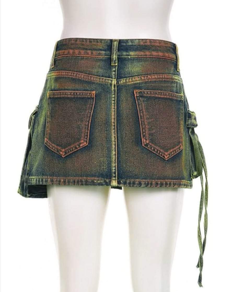 MINI DENIM GREEN CARGO SKIRT