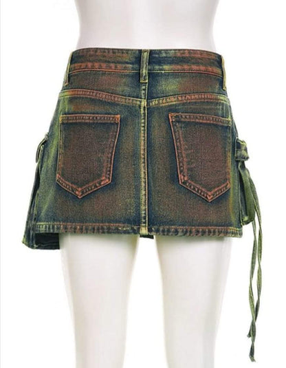 MINI DENIM GREEN CARGO SKIRT