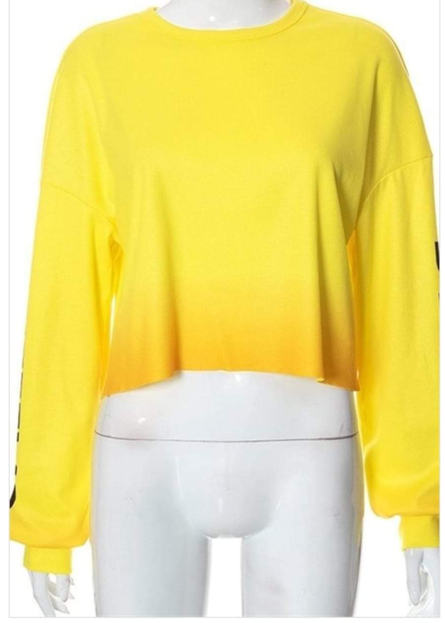 GALLERY LONG SLEEVE YELLOW CROP TOP