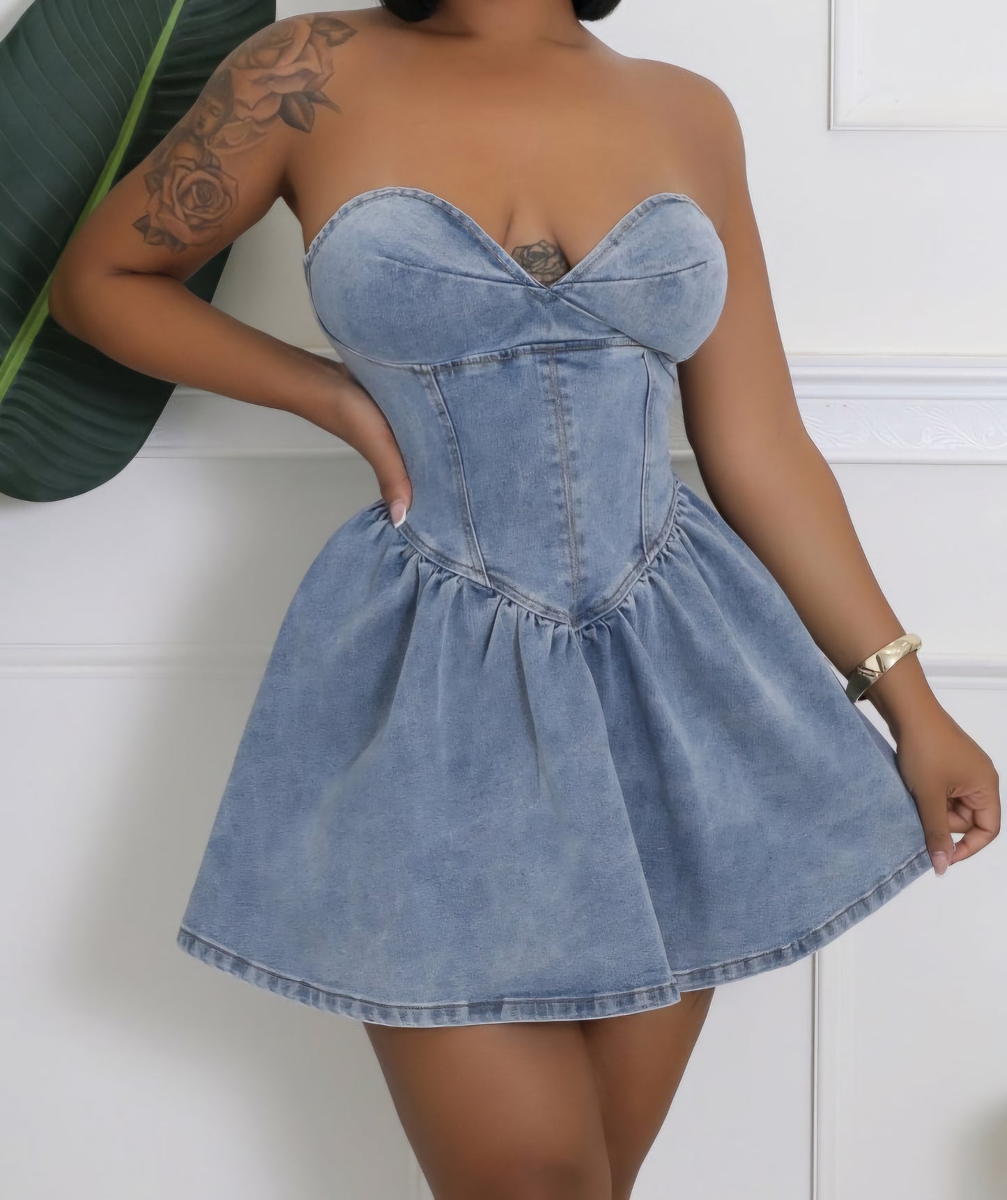 STRAPLESS DOLL DENIM DRESS