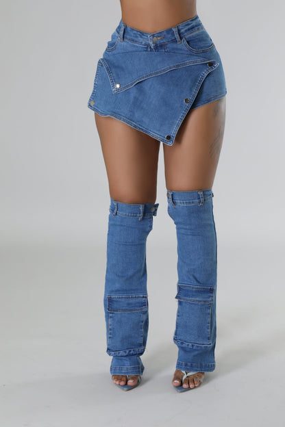 DENIM MINI SKORT w/ BOTTOMS