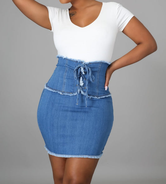 DENIM HIGH WAIST SKIRT