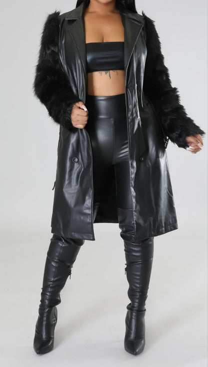 FAUX LEATHER FUR ARMS COAT