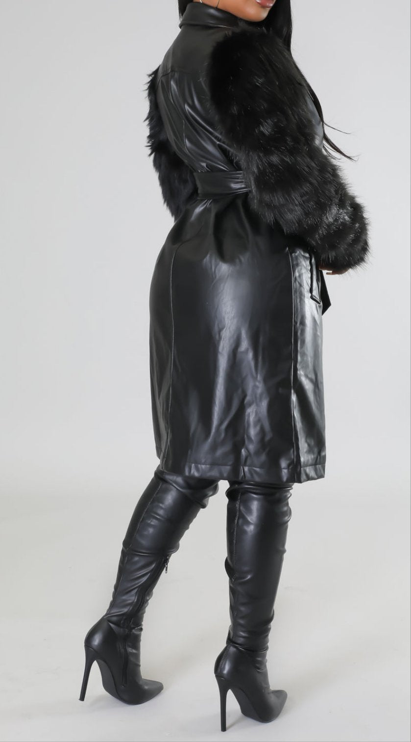 FAUX LEATHER FUR ARMS COAT