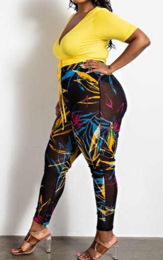 TWO PIECE YELLOW & BLACK LEGGING SET